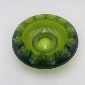 Mid Century Viking Emerald Green Round Glass Ashtray Cigar Cigarette Bowl 6.5"